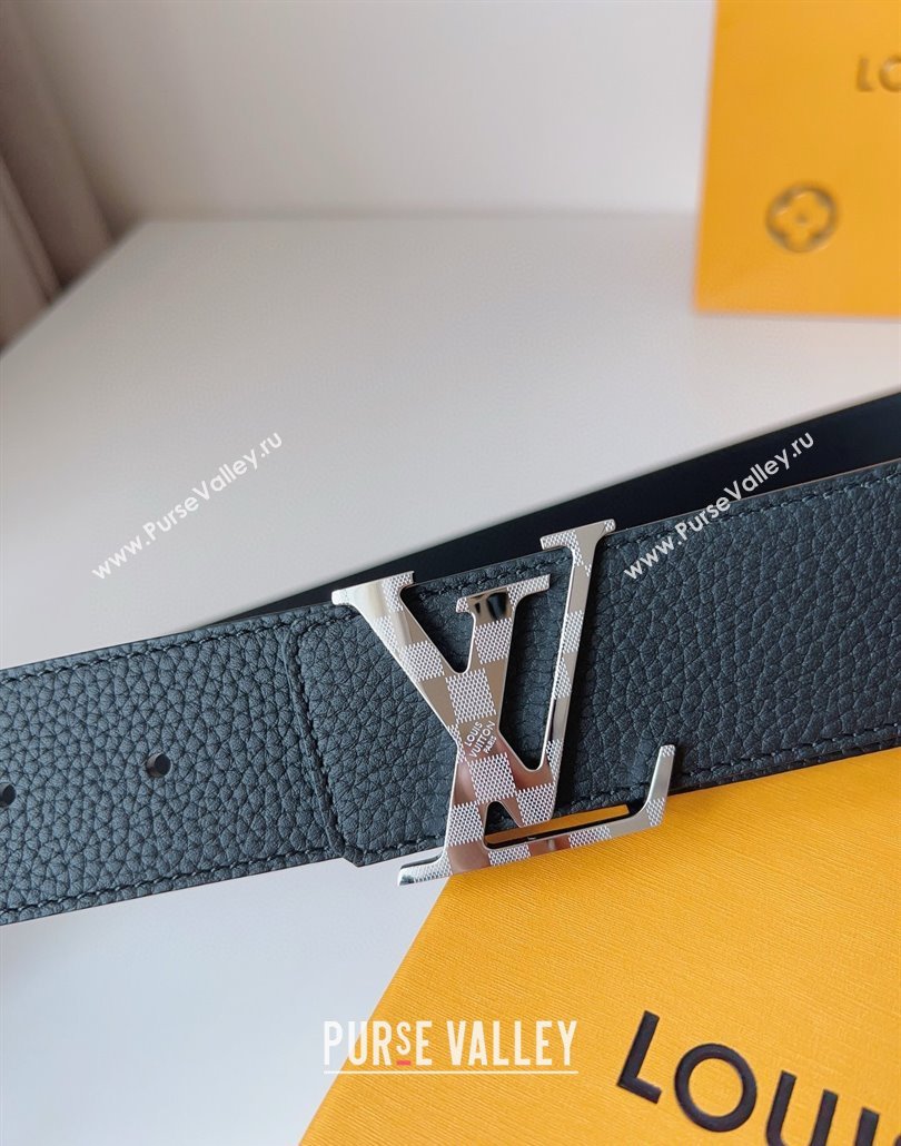 Louis Vuitton Mens Damier LV Belt 4cm with LV Buckle in Palm-Grained Leather Black/Silver 2025 LV011002 (99-250110084)