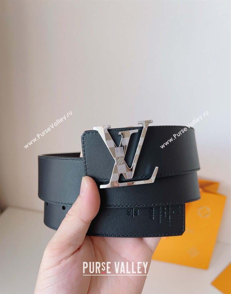 Louis Vuitton Mens Damier LV Belt 4cm with LV Buckle in Calfskin Leather Black/Silver 2025 LV011002 (99-250110085)