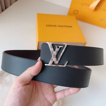 Louis Vuitton Mens Damier LV Belt 4cm with LV Buckle in Calfskin Leather Black/Silver 2025 LV011002 (99-250110085)