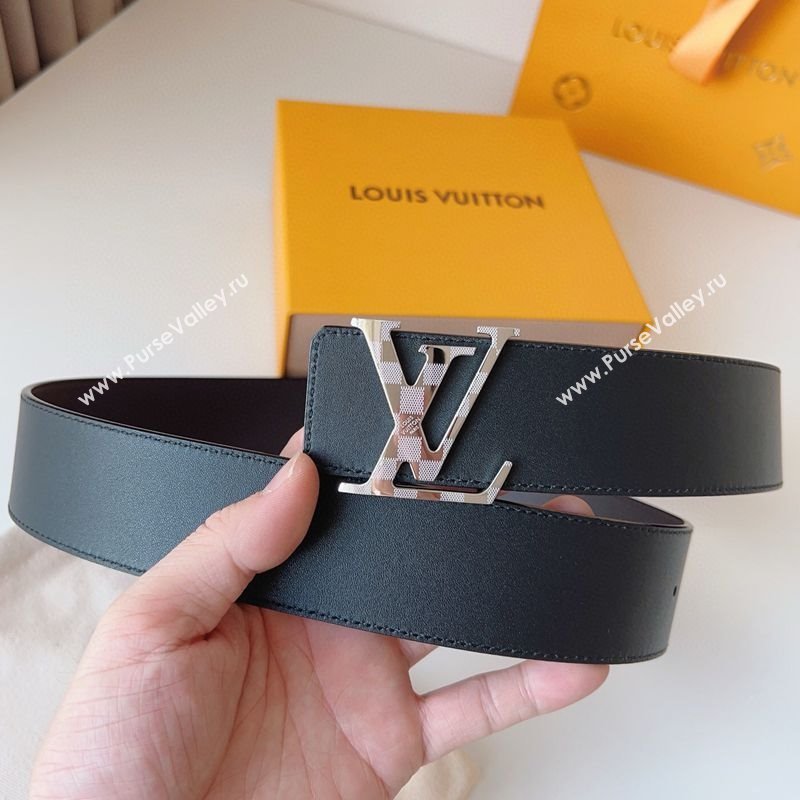 Louis Vuitton Mens Damier LV Belt 4cm with LV Buckle in Calfskin Leather Black/Silver 2025 LV011002 (99-250110085)