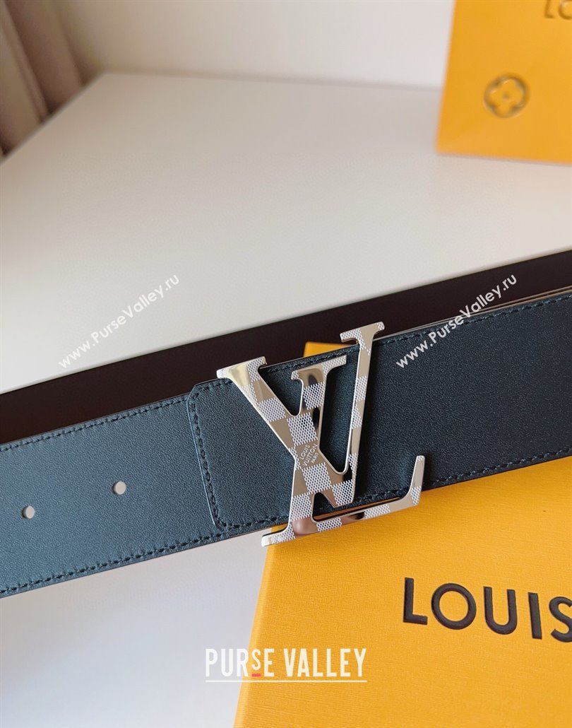 Louis Vuitton Mens Damier LV Belt 4cm with LV Buckle in Calfskin Leather Black/Silver 2025 LV011002 (99-250110085)