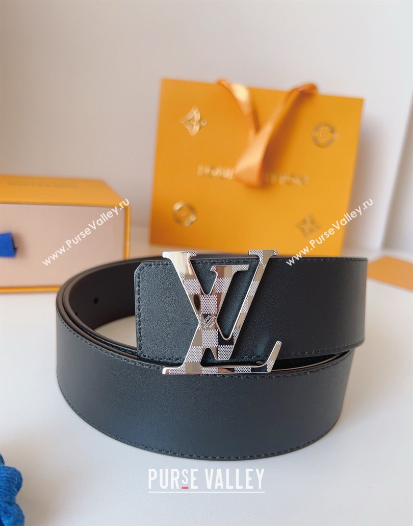 Louis Vuitton Mens Damier LV Belt 4cm with LV Buckle in Calfskin Leather Black/Silver 2025 LV011002 (99-250110085)