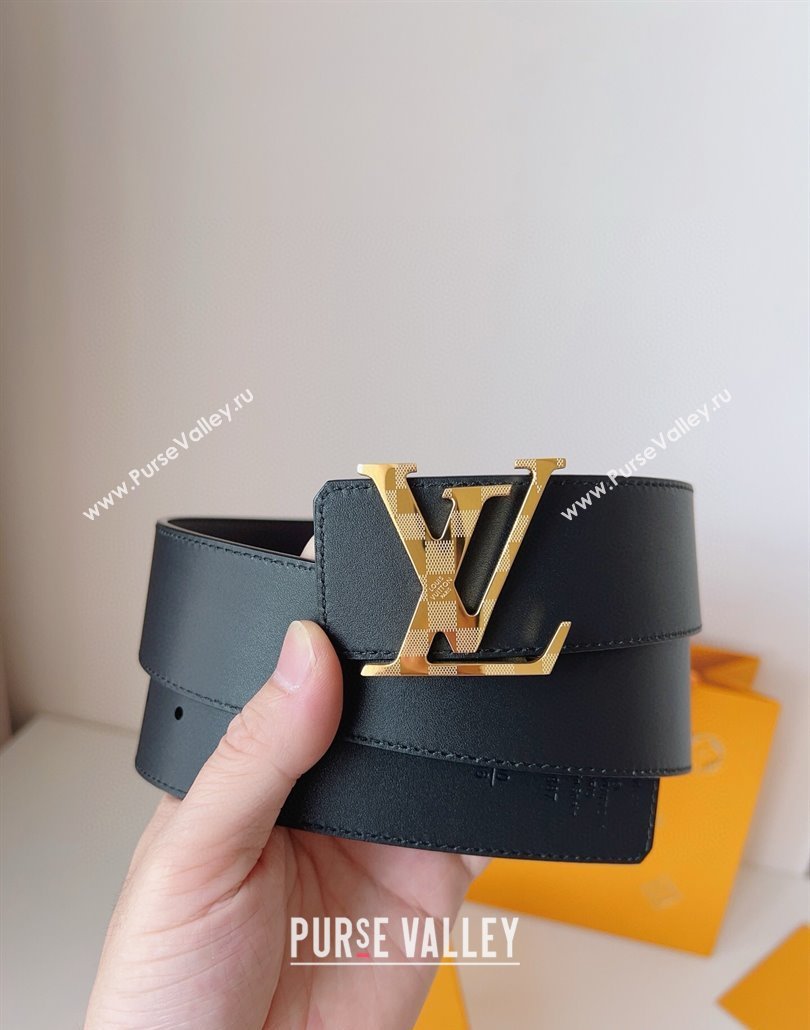 Louis Vuitton Mens Damier LV Belt 4cm with LV Buckle in Calfskin Leather Black/Silver 2025 LV011002 (99-250110086)