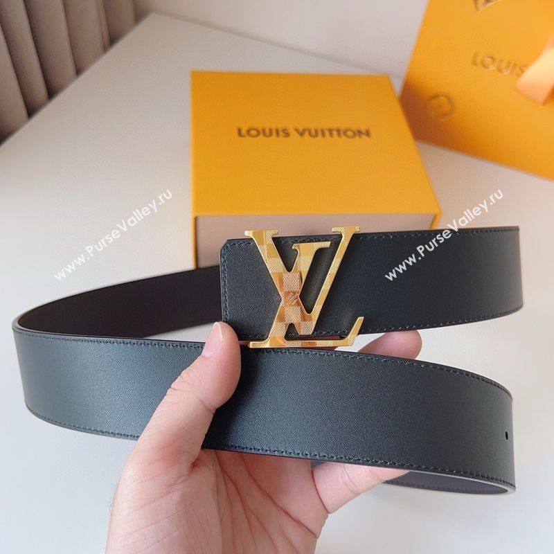 Louis Vuitton Mens Damier LV Belt 4cm with LV Buckle in Calfskin Leather Black/Silver 2025 LV011002 (99-250110086)