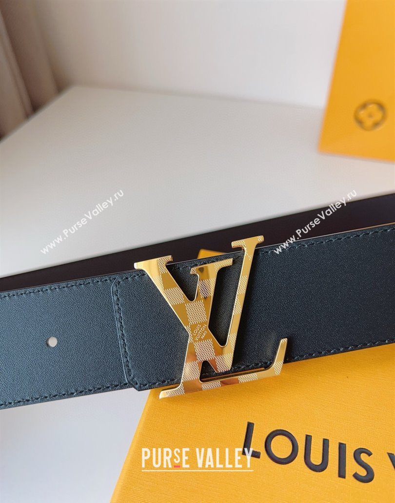 Louis Vuitton Mens Damier LV Belt 4cm with LV Buckle in Calfskin Leather Black/Silver 2025 LV011002 (99-250110086)