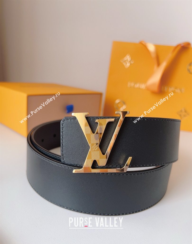 Louis Vuitton Mens Damier LV Belt 4cm with LV Buckle in Calfskin Leather Black/Silver 2025 LV011002 (99-250110086)