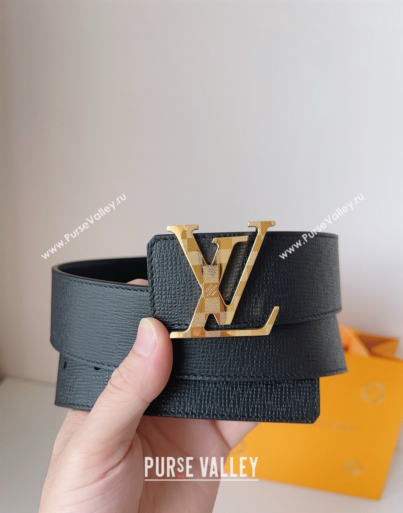 Louis Vuitton Mens Damier LV Belt 4cm with LV Buckle in Saffiano Leather Black/Gold 2025 LV011002 (99-250110087)