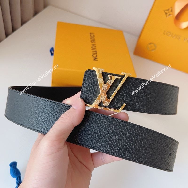 Louis Vuitton Mens Damier LV Belt 4cm with LV Buckle in Saffiano Leather Black/Gold 2025 LV011002 (99-250110087)