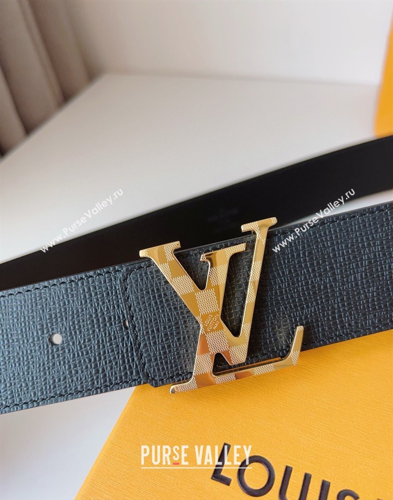 Louis Vuitton Mens Damier LV Belt 4cm with LV Buckle in Saffiano Leather Black/Gold 2025 LV011002 (99-250110087)