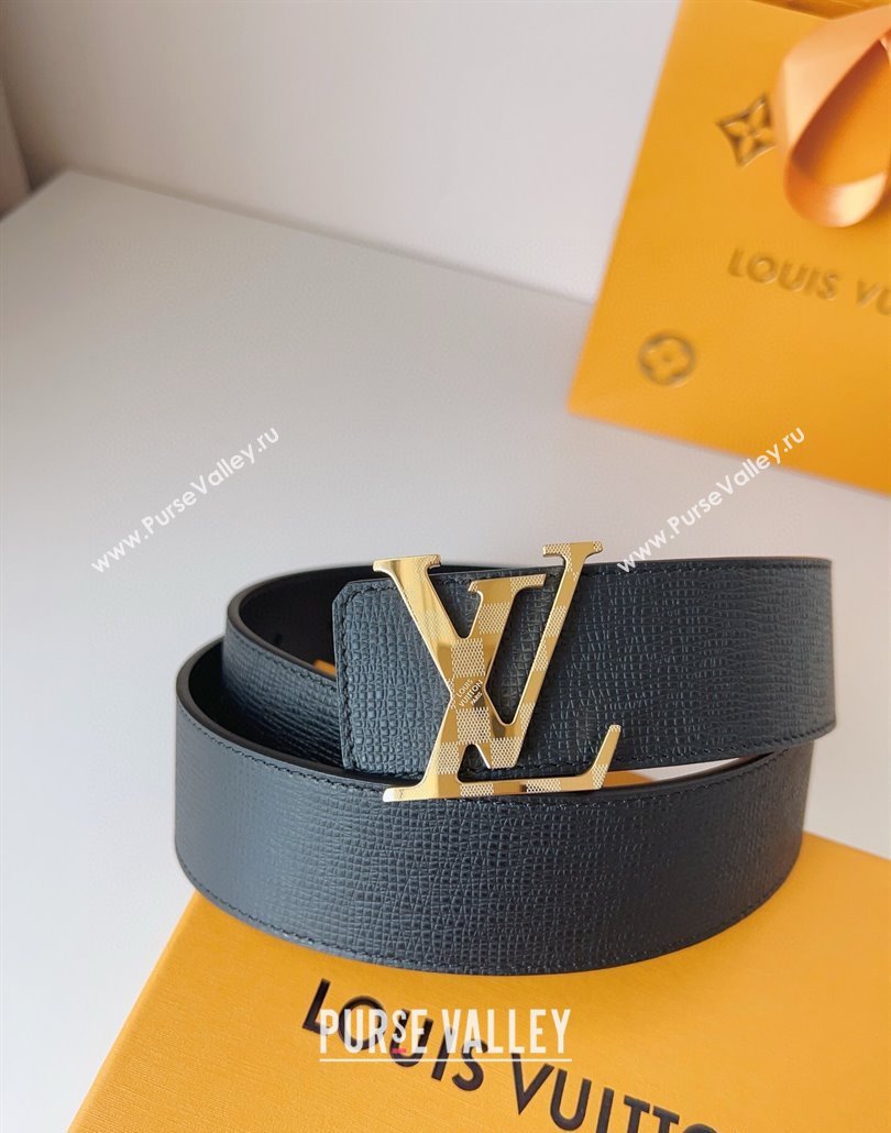 Louis Vuitton Mens Damier LV Belt 4cm with LV Buckle in Saffiano Leather Black/Gold 2025 LV011002 (99-250110087)