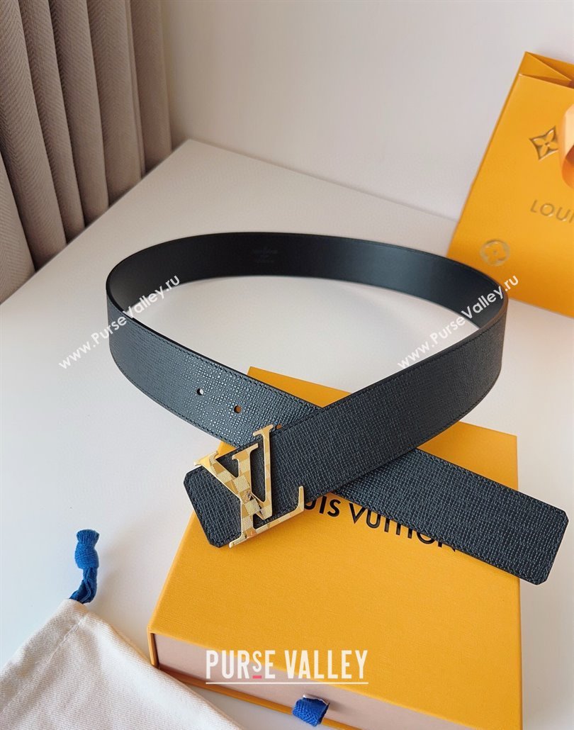 Louis Vuitton Mens Damier LV Belt 4cm with LV Buckle in Saffiano Leather Black/Gold 2025 LV011002 (99-250110087)