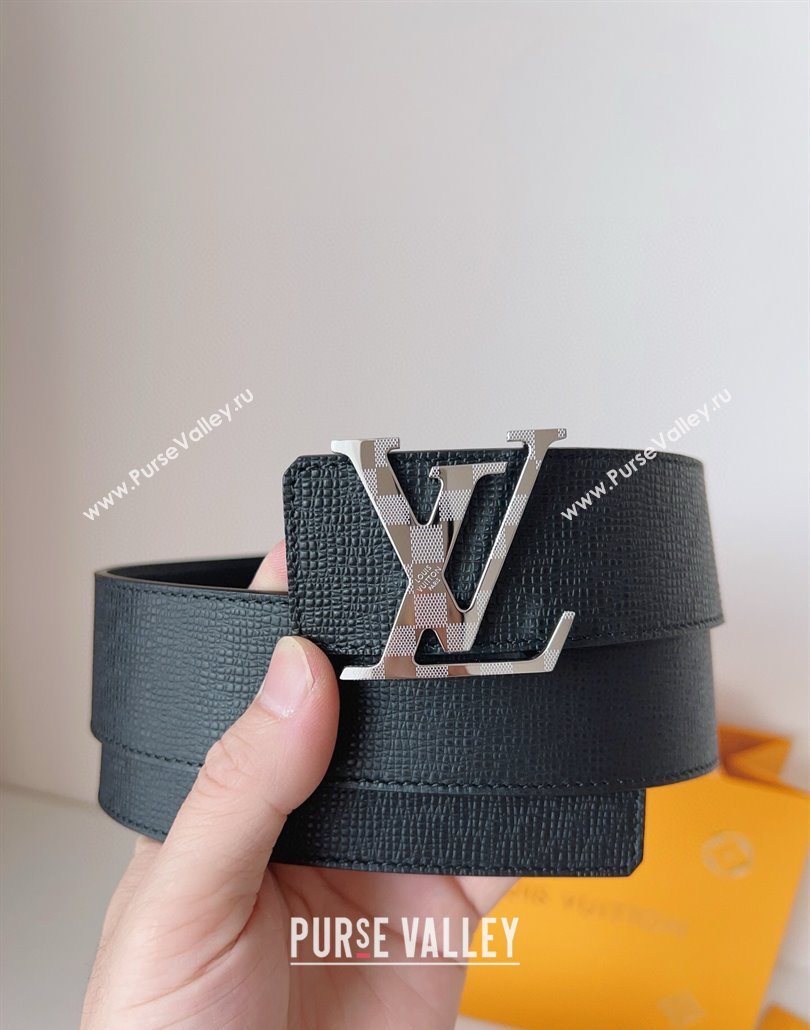 Louis Vuitton Mens Damier LV Belt 4cm with LV Buckle in Saffiano Leather Black/Silver 2025 LV011002 (99-250110088)