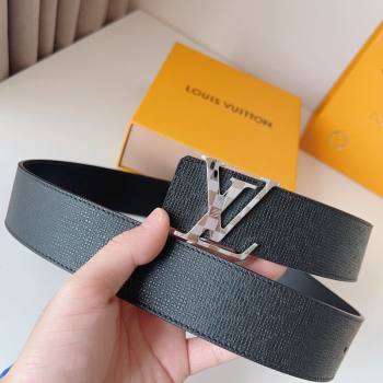 Louis Vuitton Mens Damier LV Belt 4cm with LV Buckle in Saffiano Leather Black/Silver 2025 LV011002 (99-250110088)