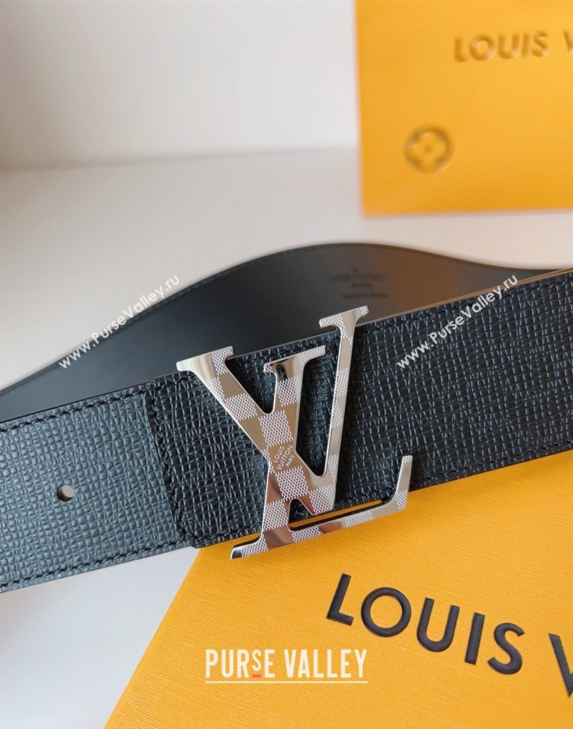 Louis Vuitton Mens Damier LV Belt 4cm with LV Buckle in Saffiano Leather Black/Silver 2025 LV011002 (99-250110088)