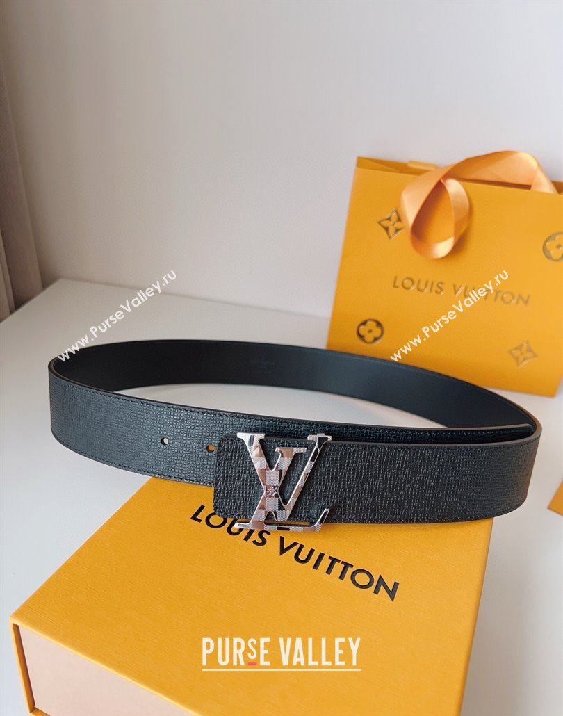 Louis Vuitton Mens Damier LV Belt 4cm with LV Buckle in Saffiano Leather Black/Silver 2025 LV011002 (99-250110088)