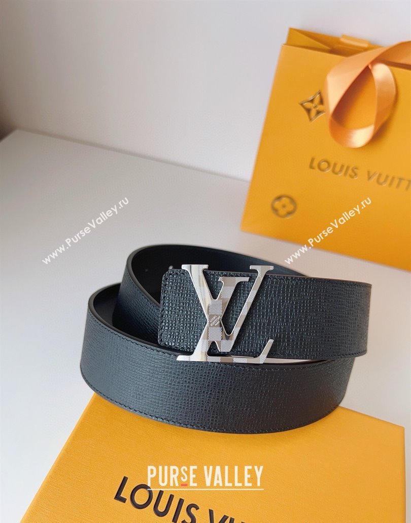 Louis Vuitton Mens Damier LV Belt 4cm with LV Buckle in Saffiano Leather Black/Silver 2025 LV011002 (99-250110088)