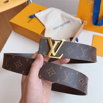 Louis Vuitton Mens Monogram Canvas Belt 4cm with Gold LV Buckle Brown Leather 2025 LV011003 (99-250110089)