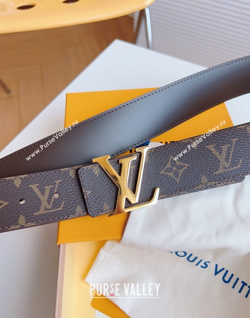 Louis Vuitton Mens Monogram Canvas Belt 4cm with Gold LV Buckle Brown Leather 2025 LV011003 (99-250110089)