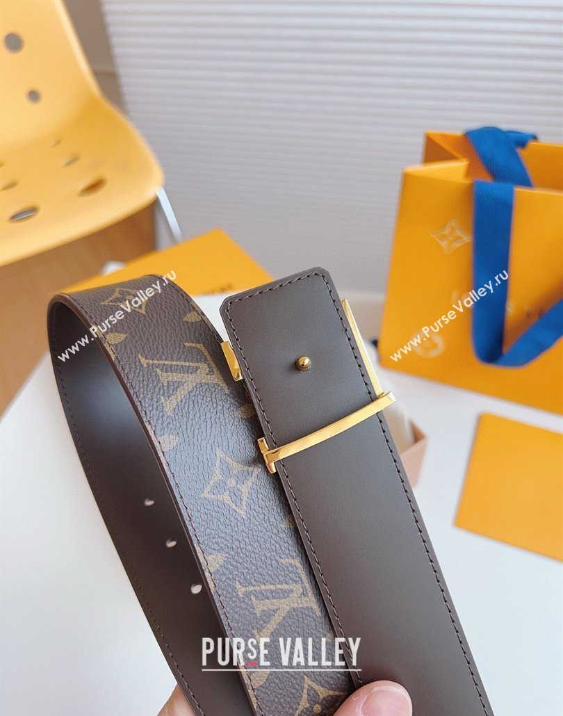 Louis Vuitton Mens Monogram Canvas Belt 4cm with Gold LV Buckle Brown Leather 2025 LV011003 (99-250110089)