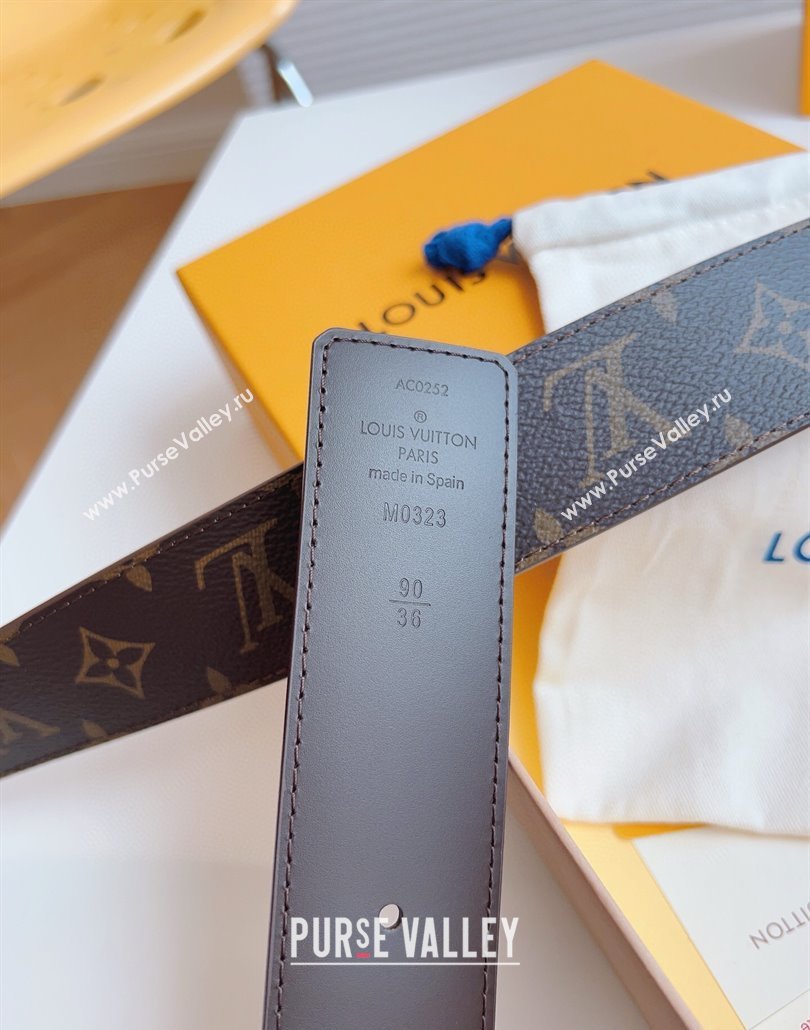 Louis Vuitton Mens Monogram Canvas Belt 4cm with Gold LV Buckle Brown Leather 2025 LV011003 (99-250110089)