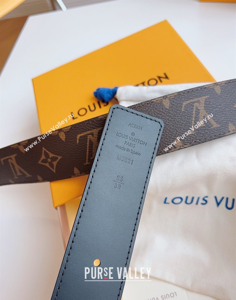 Louis Vuitton Mens Monogram Canvas Belt 4cm with Silver LV Buckle Black Leather 2025 LV011003 (99-250110091)