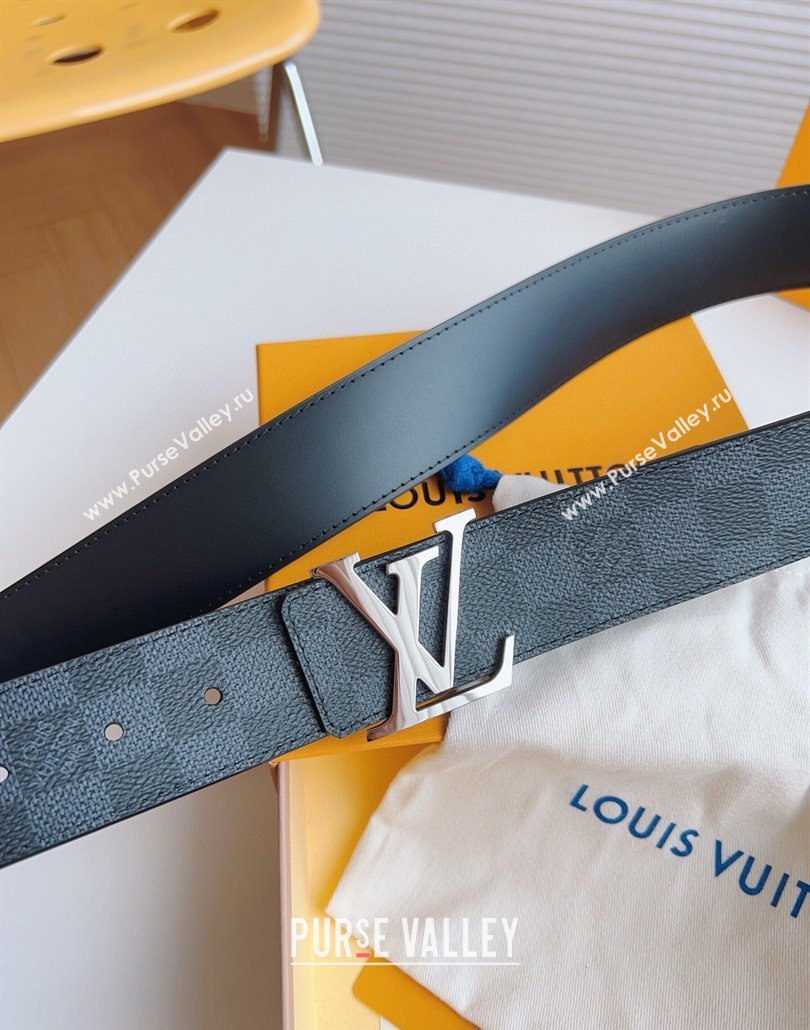 Louis Vuitton Mens Black Damier Canvas Belt 4cm with Silver LV Buckle 2025 LV011003 (99-250110094)