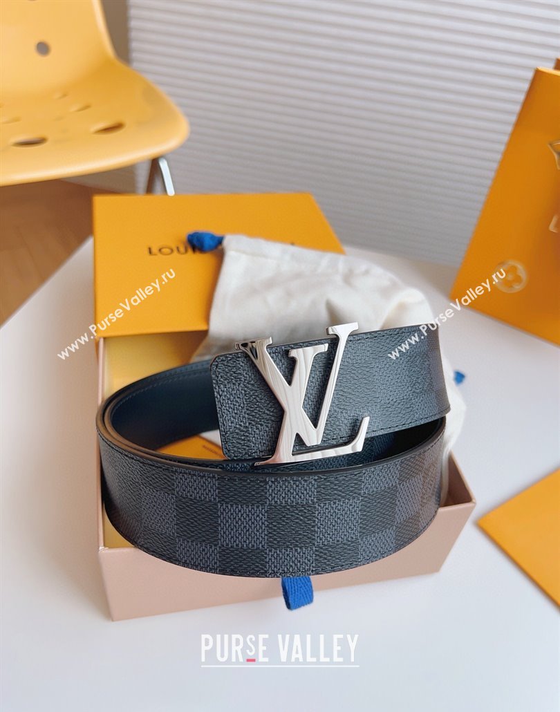 Louis Vuitton Mens Black Damier Canvas Belt 4cm with Silver LV Buckle 2025 LV011003 (99-250110094)