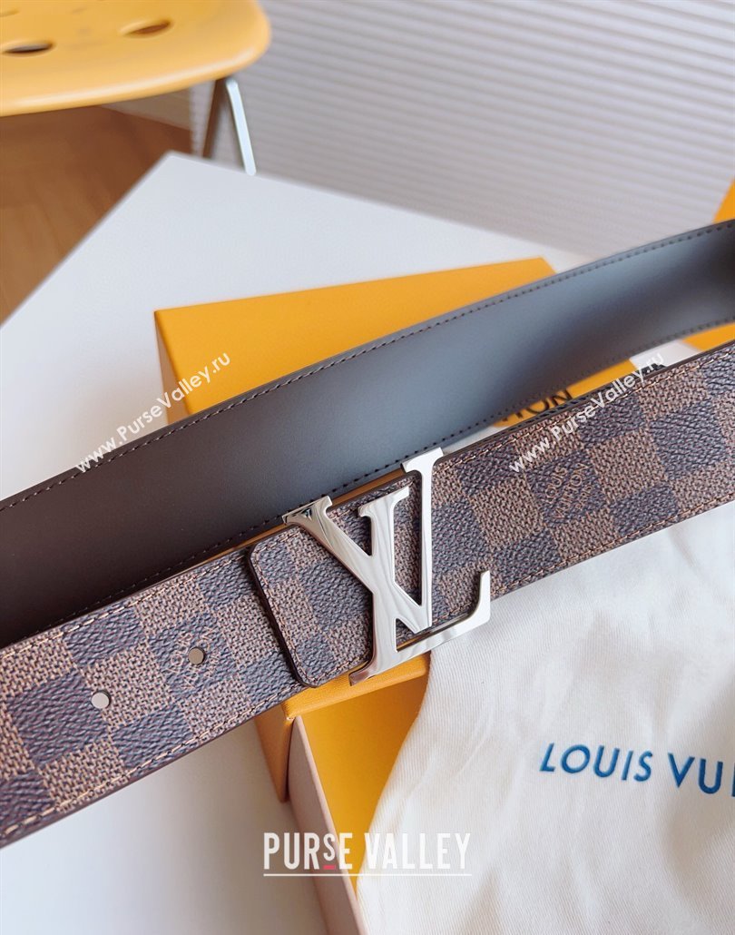 Louis Vuitton Mens Damier Ebene Canvas Belt 4cm with Silver LV Buckle 2025 LV011003 (99-250110095)