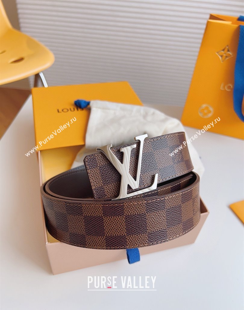 Louis Vuitton Mens Damier Ebene Canvas Belt 4cm with Silver LV Buckle 2025 LV011003 (99-250110095)