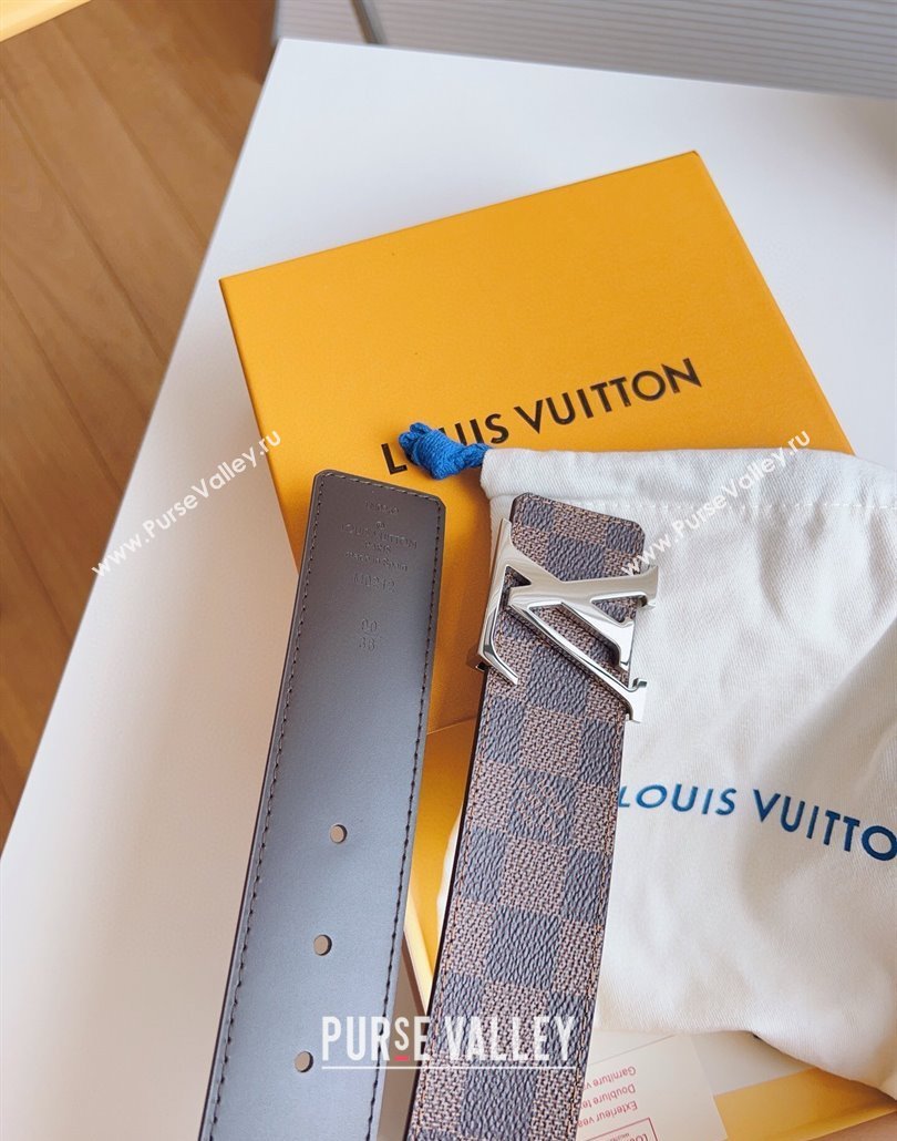 Louis Vuitton Mens Damier Ebene Canvas Belt 4cm with Silver LV Buckle 2025 LV011003 (99-250110095)