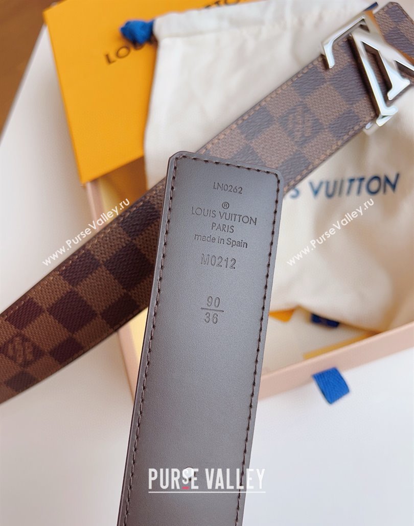 Louis Vuitton Mens Damier Ebene Canvas Belt 4cm with Silver LV Buckle 2025 LV011003 (99-250110095)