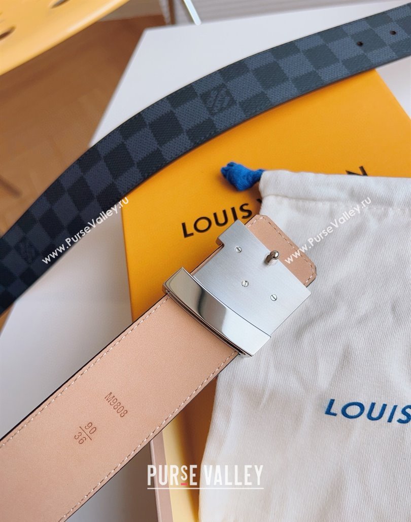 Louis Vuitton Mens Damier Canvas Belt 4cm with LV Buckle Black/Pink 2025 LV011003 (99-250110097)