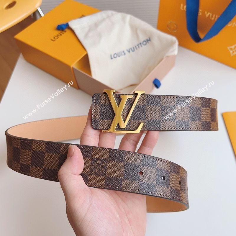 Louis Vuitton Mens Belt 4cm with Gold LV Buckle Damier Ebene Canvas/Pink 2025 LV011003 (99-250110096)