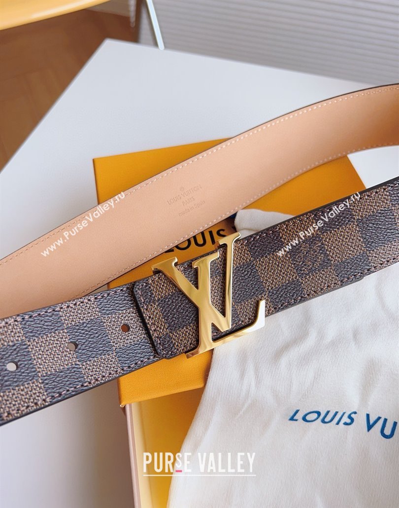 Louis Vuitton Mens Belt 4cm with Gold LV Buckle Damier Ebene Canvas/Pink 2025 LV011003 (99-250110096)