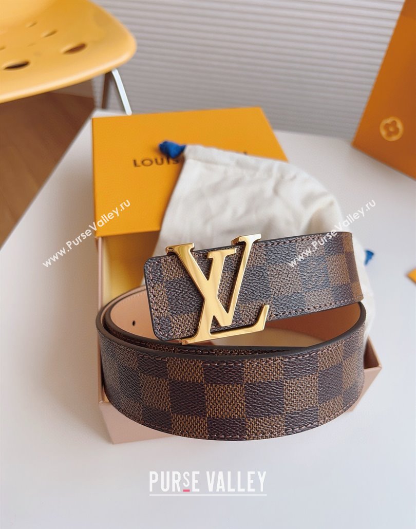 Louis Vuitton Mens Belt 4cm with Gold LV Buckle Damier Ebene Canvas/Pink 2025 LV011003 (99-250110096)