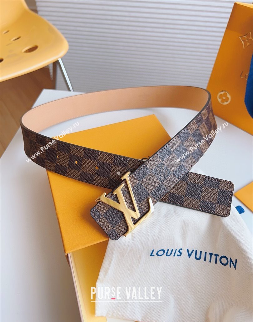 Louis Vuitton Mens Belt 4cm with Gold LV Buckle Damier Ebene Canvas/Pink 2025 LV011003 (99-250110096)