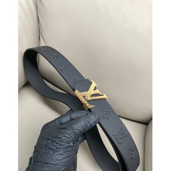 Louis Vuitton Mens Grained Leather Belt 4cm with Gold Monogram LV Buckle Black 2025 LV011006 (99-250110103)