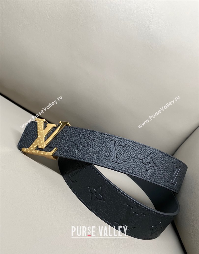 Louis Vuitton Mens Grained Leather Belt 4cm with Gold Monogram LV Buckle Black 2025 LV011006 (99-250110103)