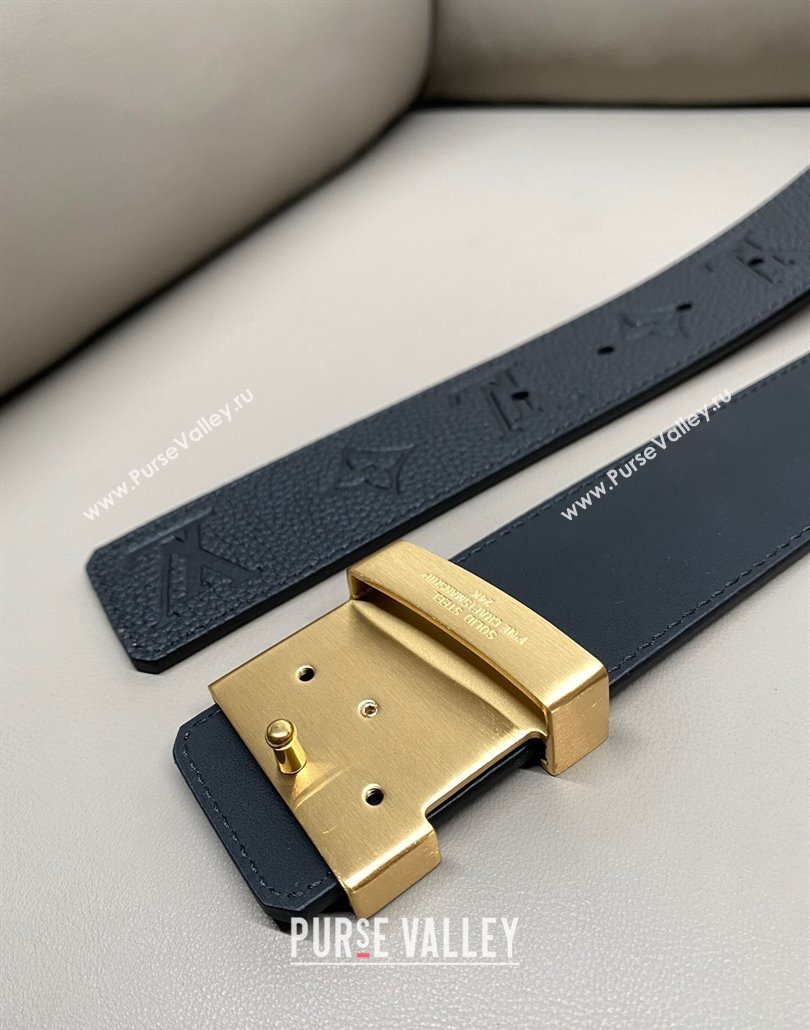 Louis Vuitton Mens Grained Leather Belt 4cm with Gold Monogram LV Buckle Black 2025 LV011006 (99-250110103)