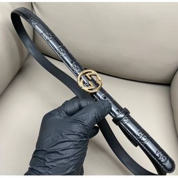 Gucci Milano Maxi GG Embossed Leather Belt 2cm with Interlocking G Buckle Black/Gold 2025 GG010901 (99-250109141)