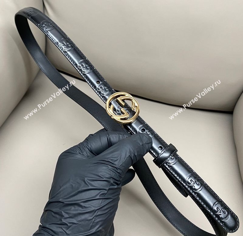 Gucci Milano Maxi GG Embossed Leather Belt 2cm with Interlocking G Buckle Black/Gold 2025 GG010901 (99-250109141)
