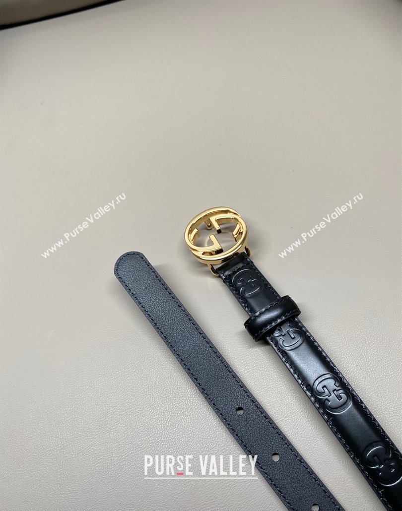 Gucci Milano Maxi GG Embossed Leather Belt 2cm with Interlocking G Buckle Black/Gold 2025 GG010901 (99-250109141)