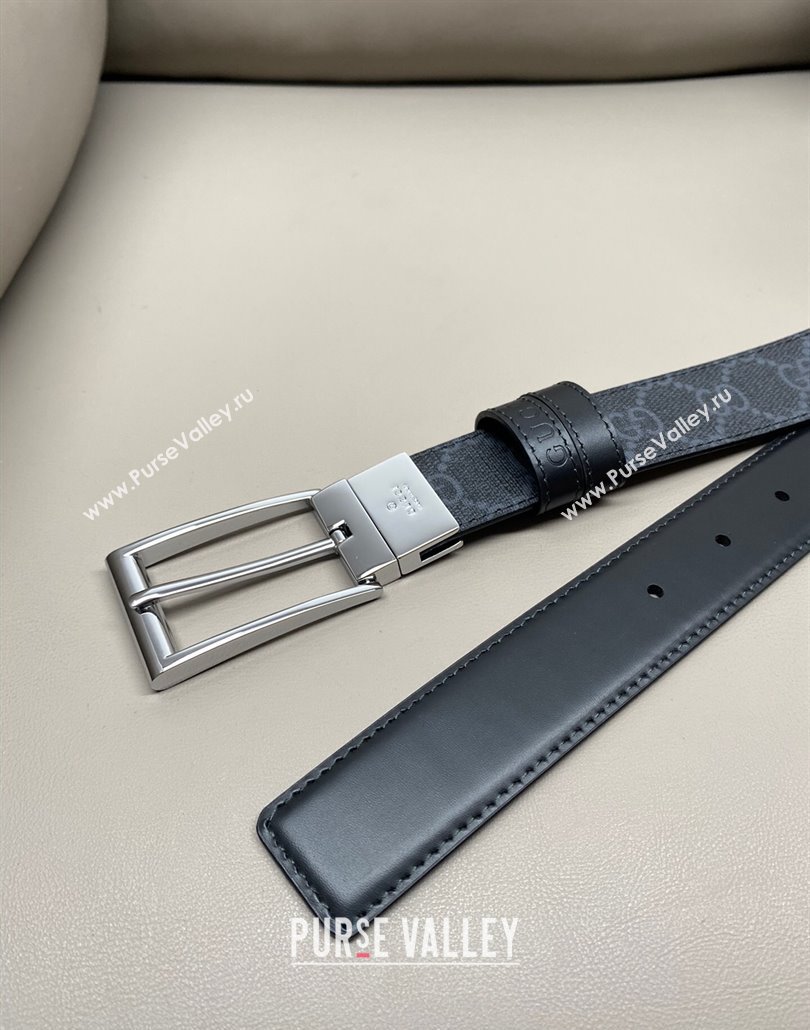 Gucci GG Canvas and Leather Reversible Belt 3cm with Pink Buckle Black 2025 GG011001 (99-240110001)