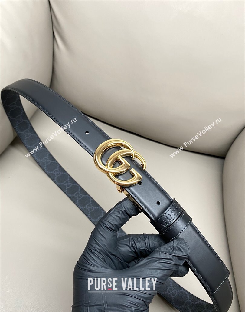 Gucci GG Canvas and Leather Reversible Belt 3cm with GG Buckle Black 2025 GG011001 (99-240110005)