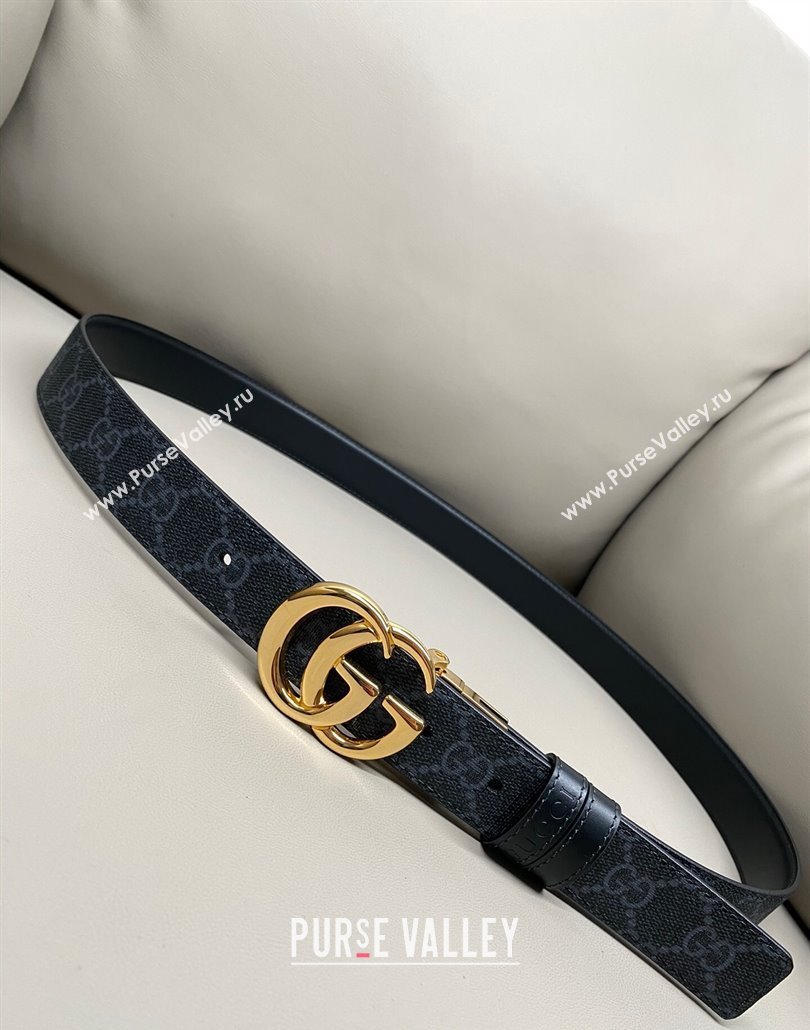 Gucci GG Canvas and Leather Reversible Belt 3cm with GG Buckle Black 2025 GG011001 (99-240110005)