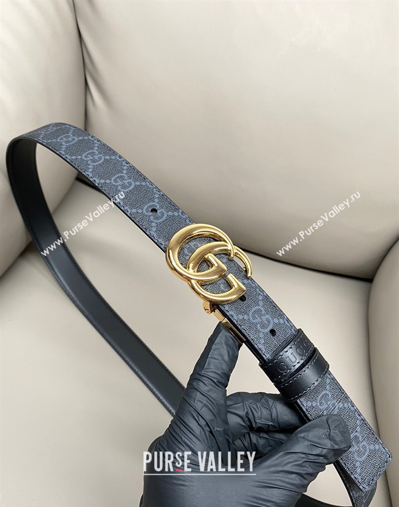 Gucci GG Canvas and Leather Reversible Belt 3cm with GG Buckle Black 2025 GG011001 (99-240110005)