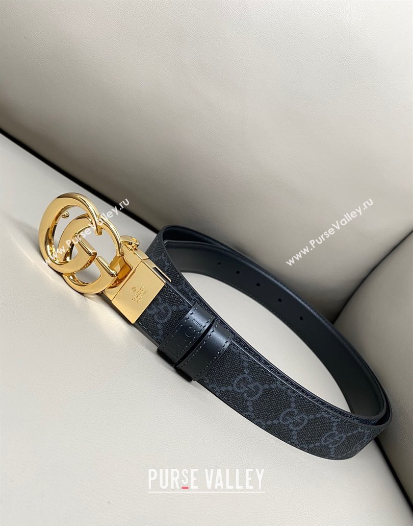 Gucci GG Canvas and Leather Reversible Belt 3cm with GG Buckle Black 2025 GG011001 (99-240110005)