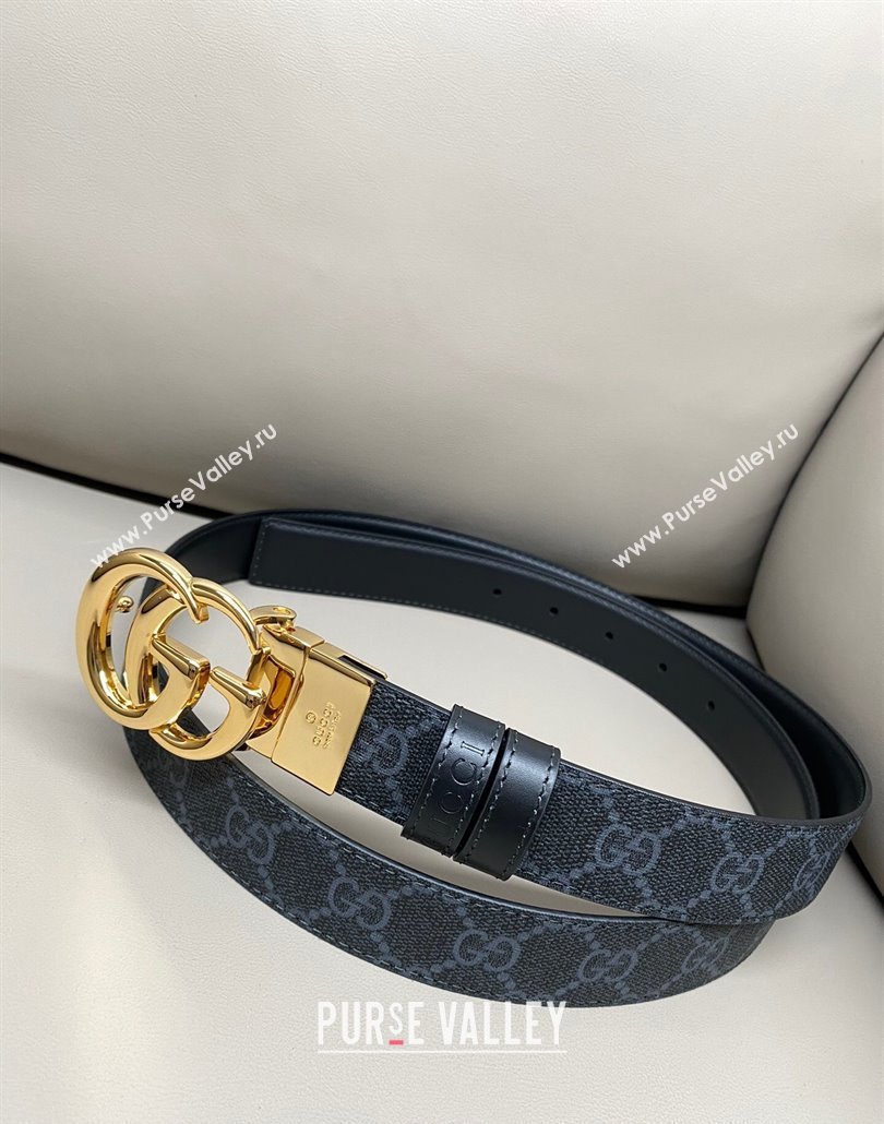 Gucci GG Canvas and Leather Reversible Belt 3cm with GG Buckle Black 2025 GG011001 (99-240110005)