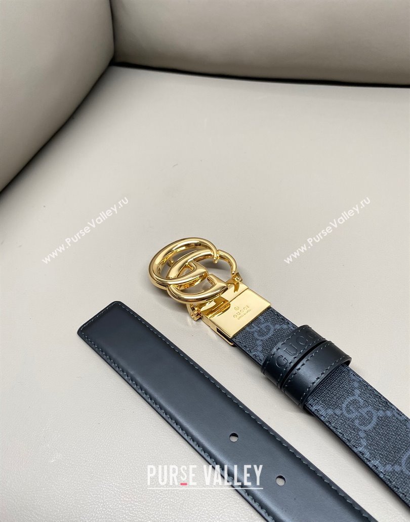 Gucci GG Canvas and Leather Reversible Belt 3cm with GG Buckle Black 2025 GG011001 (99-240110005)