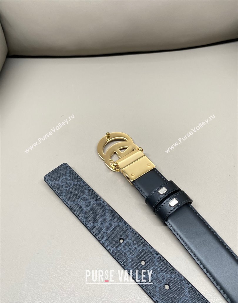 Gucci GG Canvas and Leather Reversible Belt 3cm with GG Buckle Black 2025 GG011001 (99-240110005)